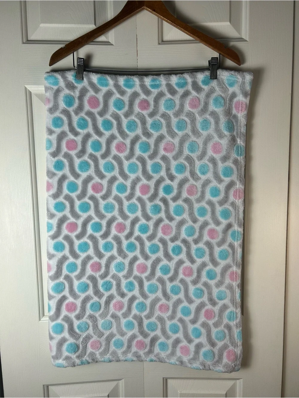 Bananafish Pink Blue Polka Dot Baby Blanket Gray White Geometric Geo Print Plush